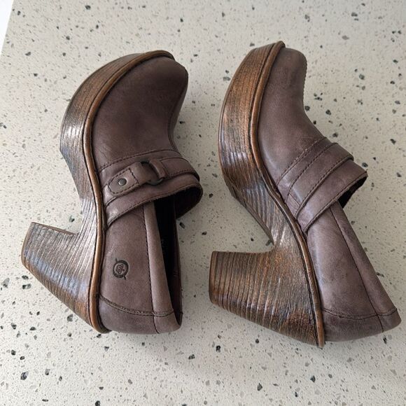 Born Haddon Taupe Leather Slip On Clog Casual Shoes Block Heel Platform Size 6.5 - Picture 7 of 12